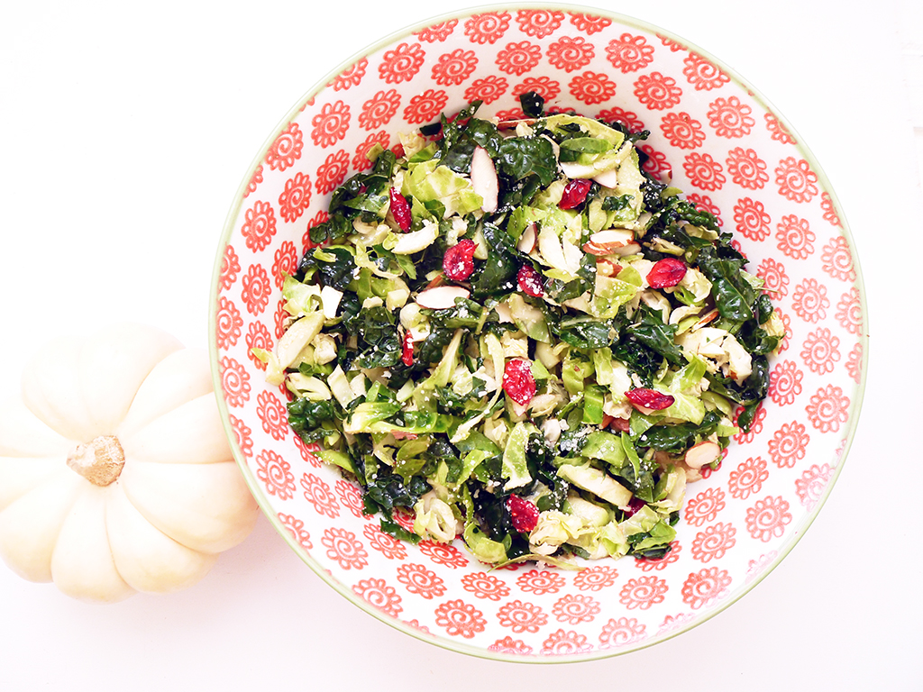 Shredded Kale and Brussels Sprouts Autumn Salad